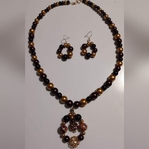 COPY - Hand crafted black and gold necklace and earring set.